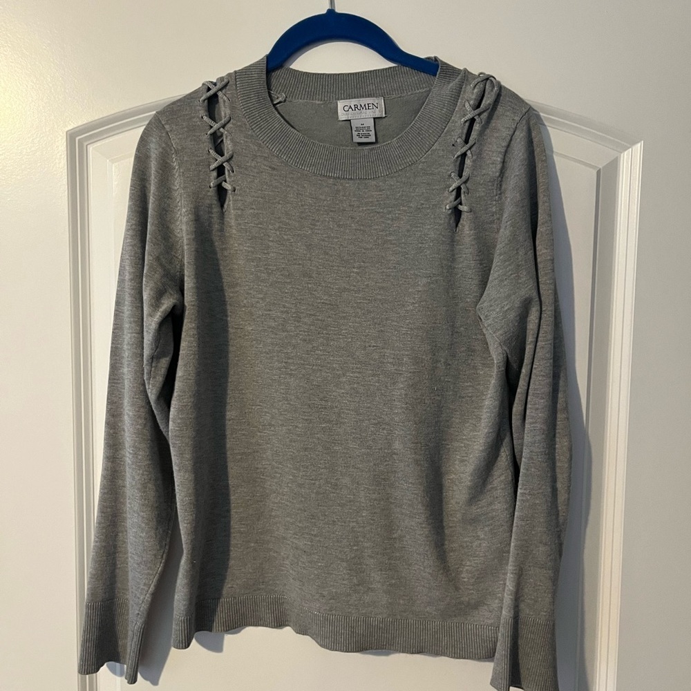 Gray Carmen Sweater With Crossed Accents